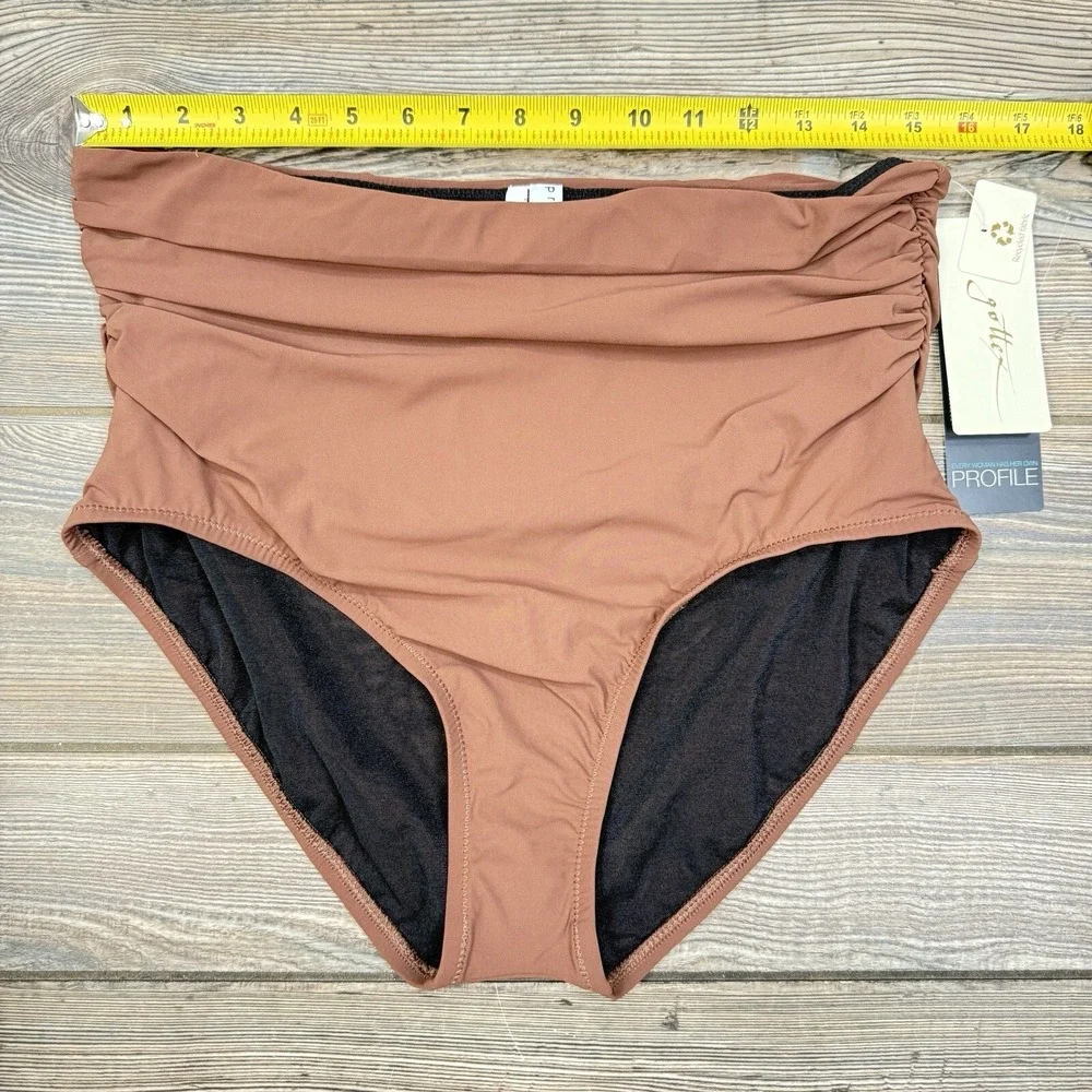 Profile by Gottex Women's Iota High Waist Bottom Ruched Brown Size‎ 16 NEW $58